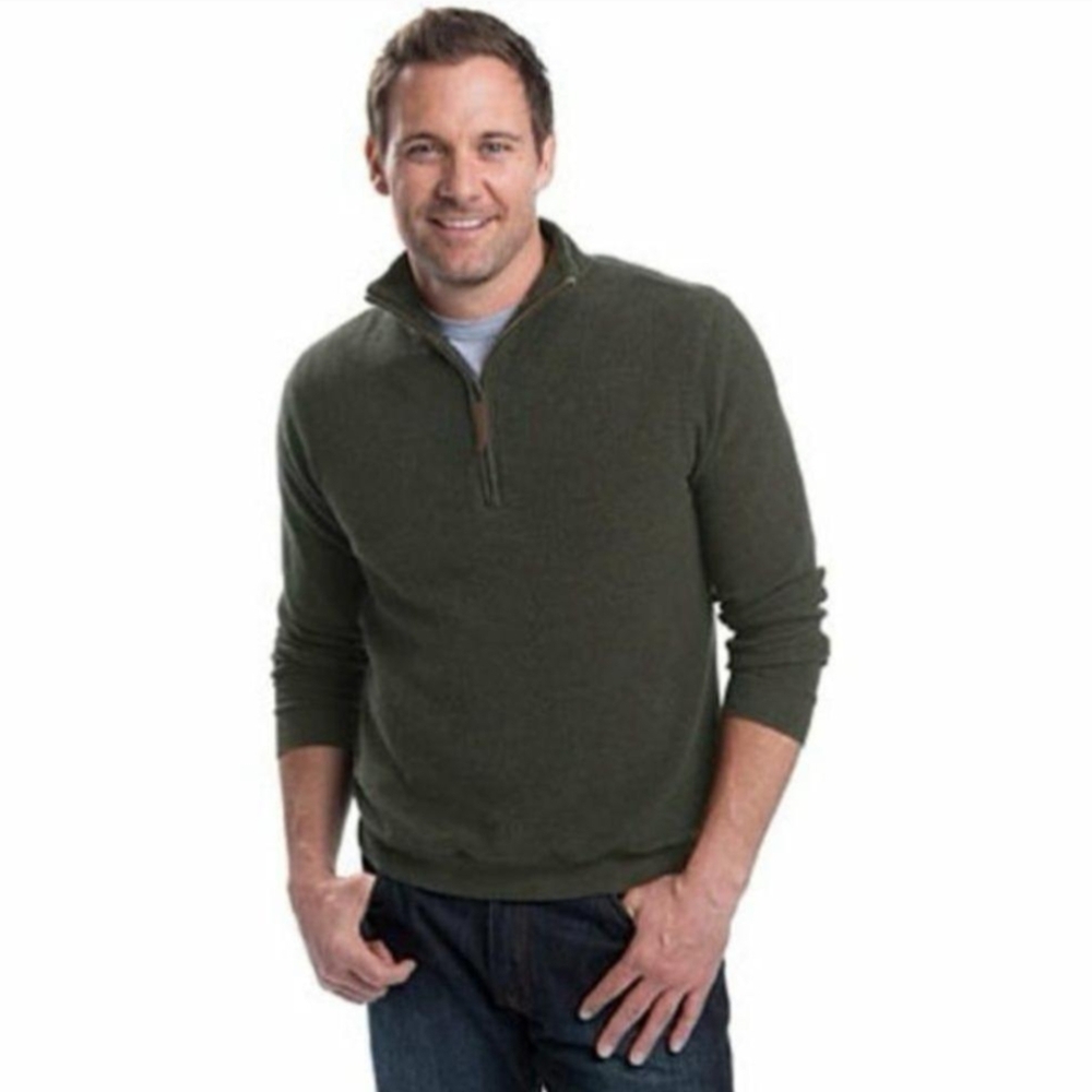 Woolrich Half Zip Bromley Waffle Knit Sweatshirt Men's M in Forest Green